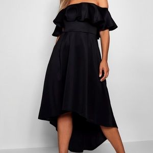 Plus Liz Off Shoulder Dropped Hem Midaxi Dress
